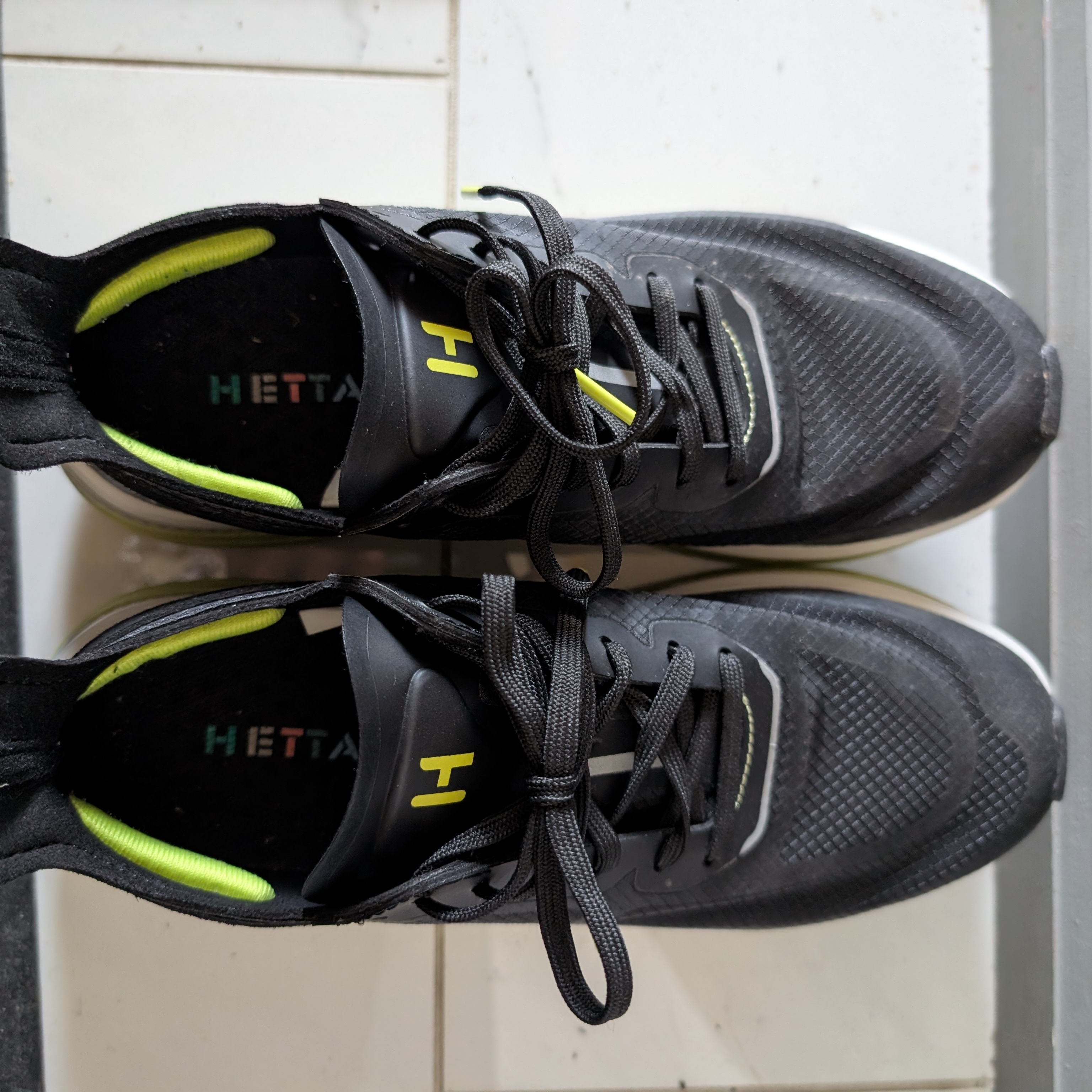 Women's Black Athletic Running Shoes With Neon Accent